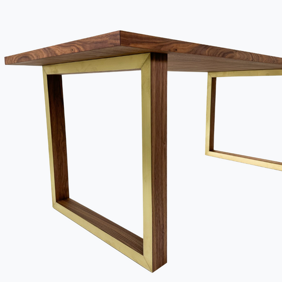 'Opulence' Walnut Table with Brass Elements - Wild Wood Factory