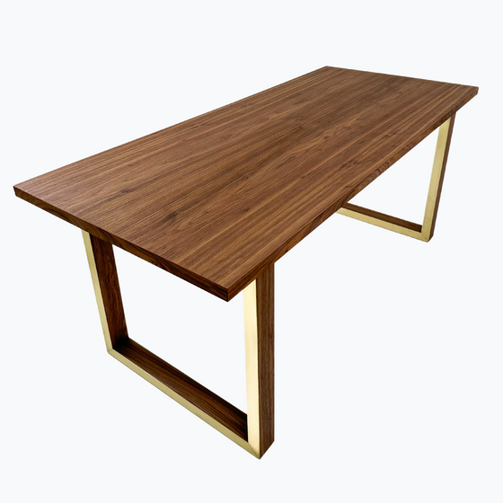 'Opulence' Walnut Table with Brass Elements - Wild Wood Factory