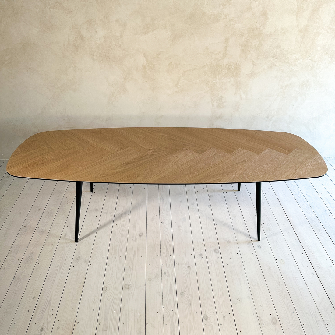  'Elevate' Oval Oak Wood Herringbone dining table - Wild Wood Factory